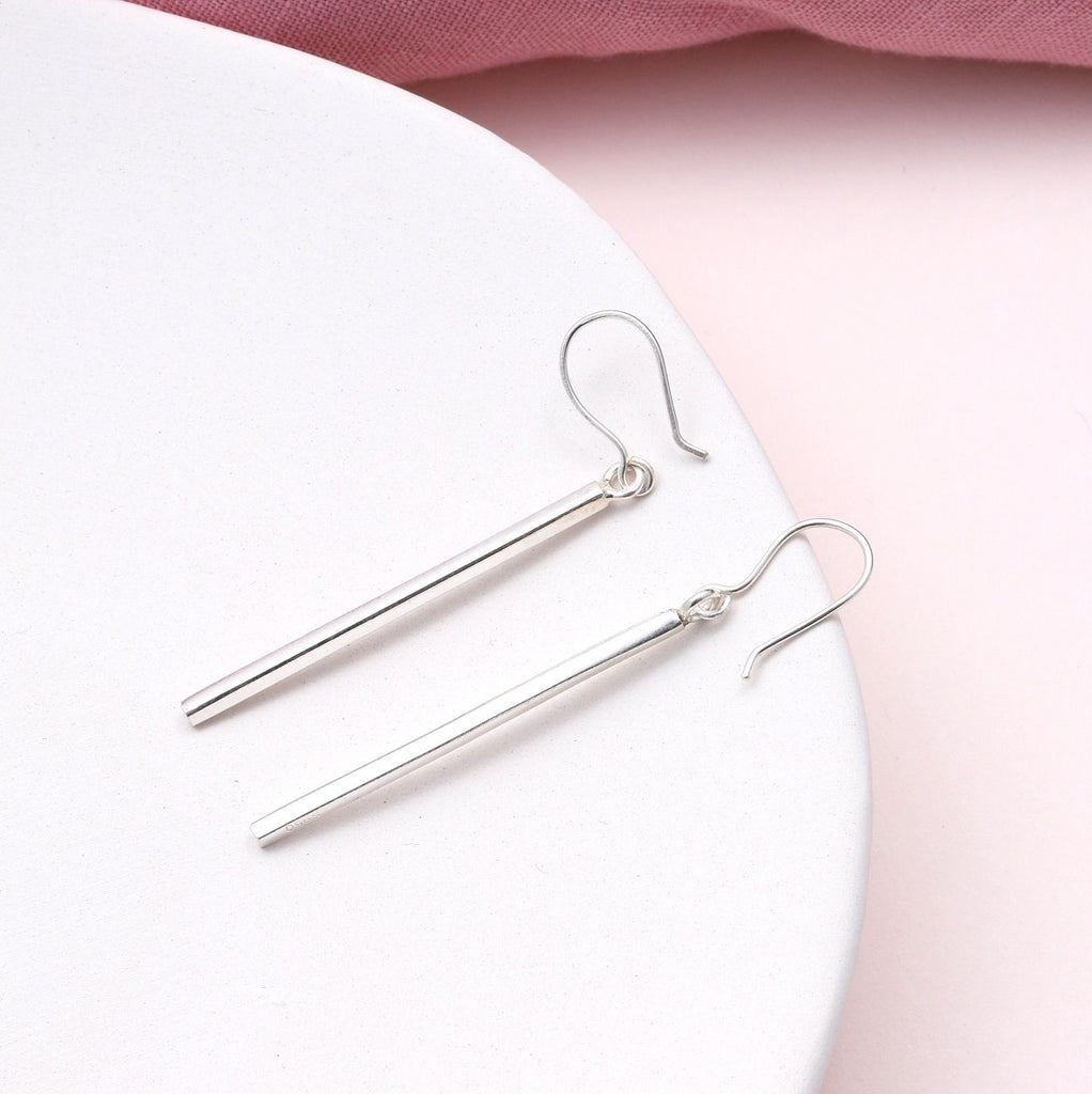 Handmade Fine Silver Long Bar earrings - sterling silver-NuNu jewellery