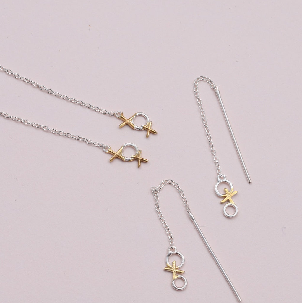 Hug and Kisses Cluster Ear Threads - sterling silver-NuNu jewellery