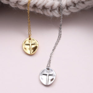 Oval Cross Pendant Necklace - sterling silver-NuNu jewellery