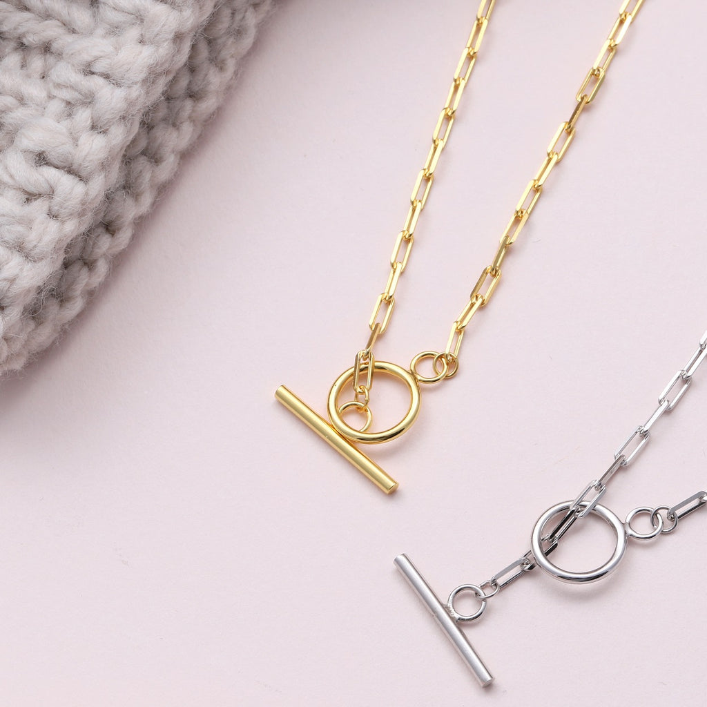 Sterling Silver OT Bar Linked Necklace - sterling silver-NuNu jewellery