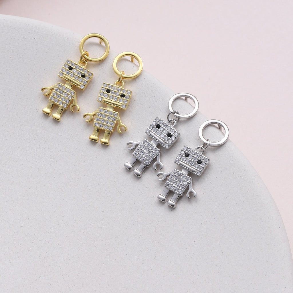 Tiny Robot Stud Earrings - sterling silver-NuNu jewellery