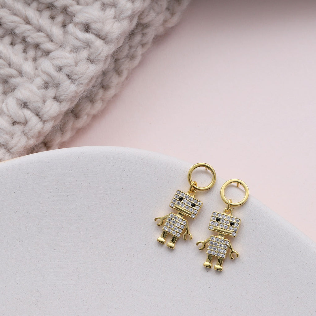 Tiny Robot Stud Earrings - sterling silver-NuNu jewellery