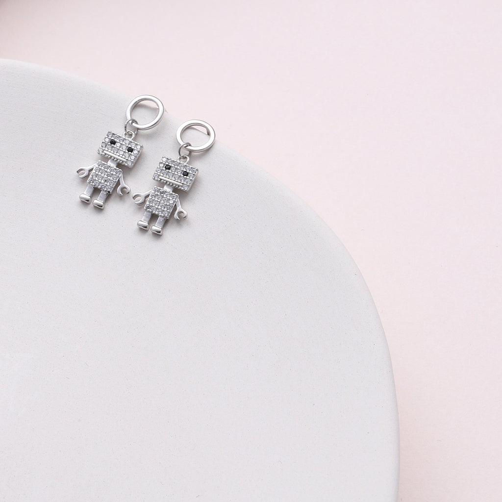 Tiny Robot Stud Earrings - sterling silver-NuNu jewellery