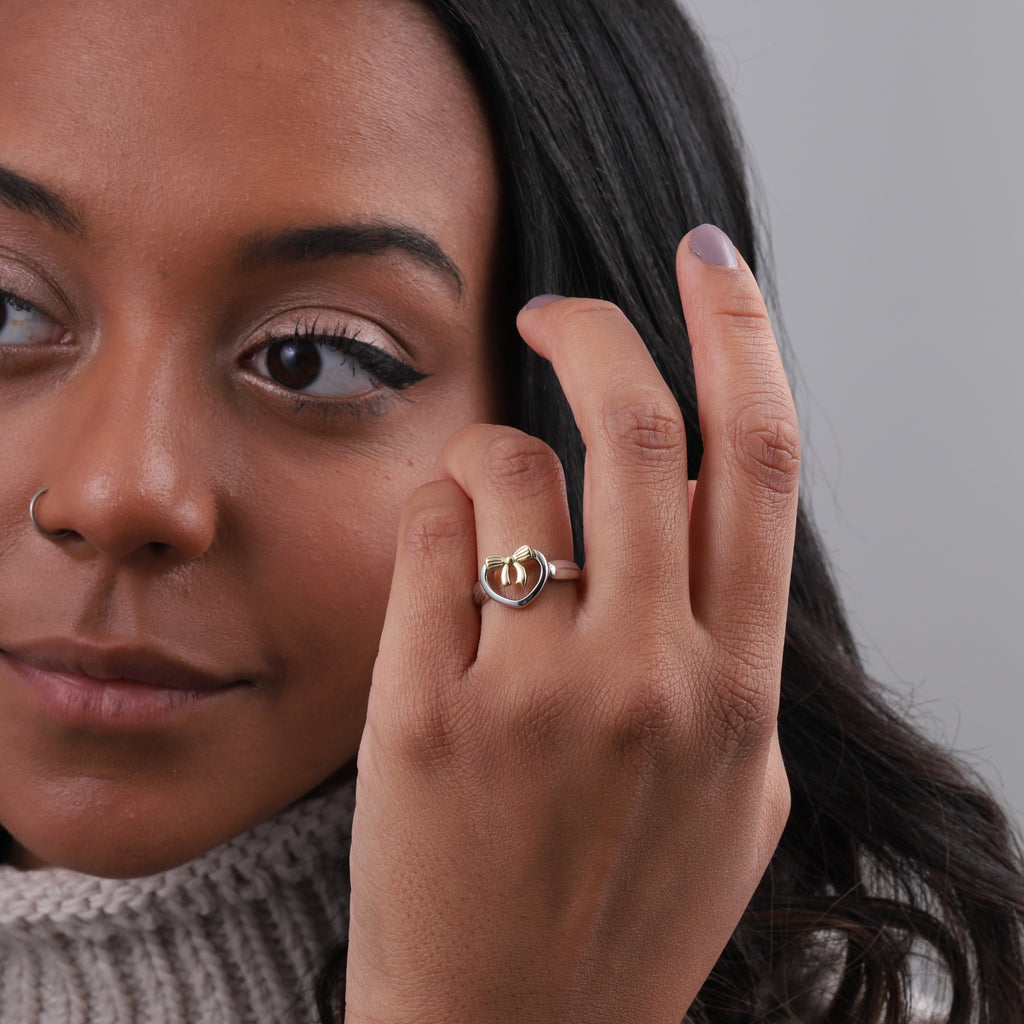 Heart Shape with Bow Ring - sterling silver-NuNu jewellery