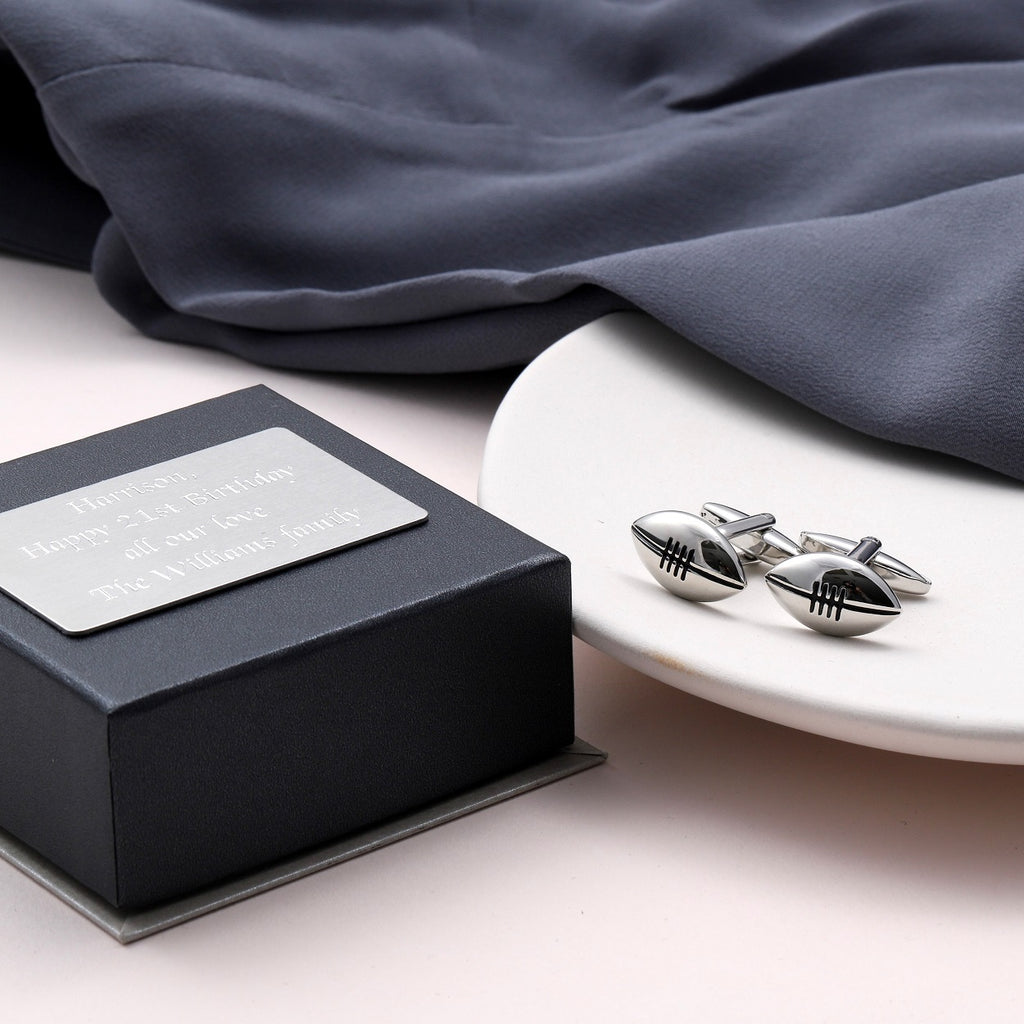 Stylish Rugby Ball Cufflinks - sterling silver-NuNu jewellery