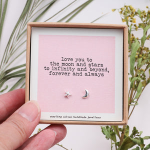 'Love You To Moon And Stars' Sterling Silver Earrings - sterling silver-NuNu jewellery