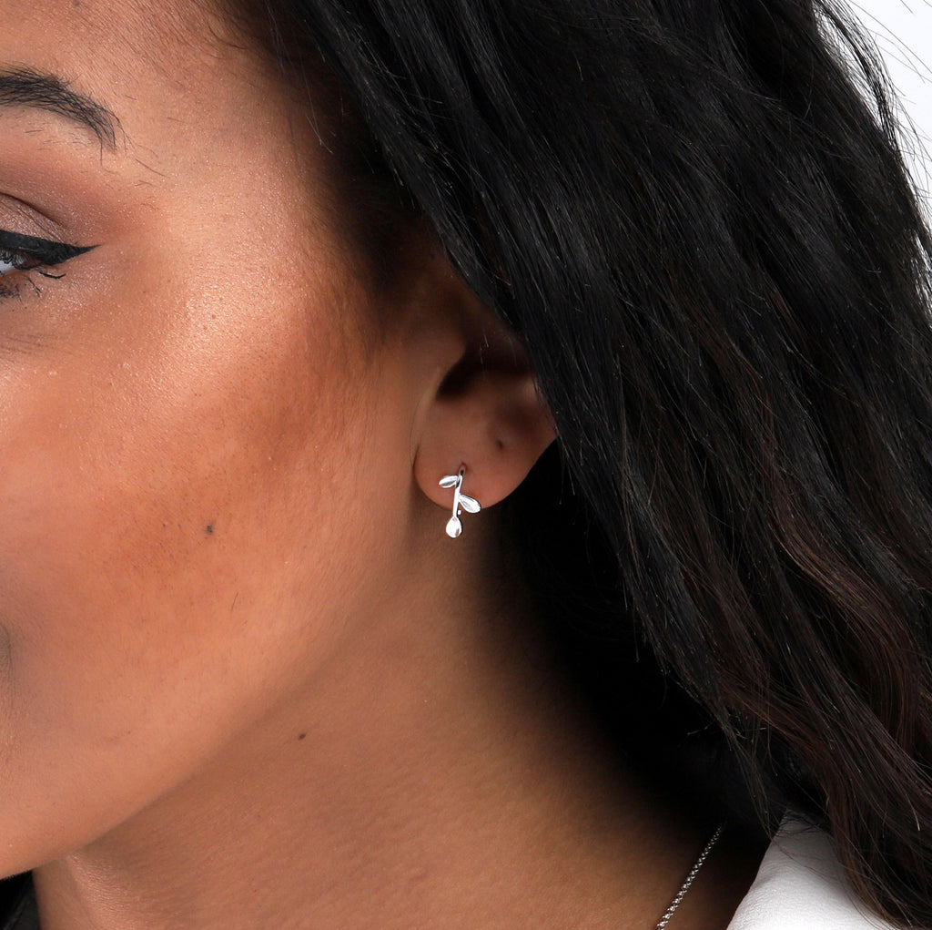 Sterling Silver Olive Leaf Hook Earrings - sterling silver-NuNu jewellery