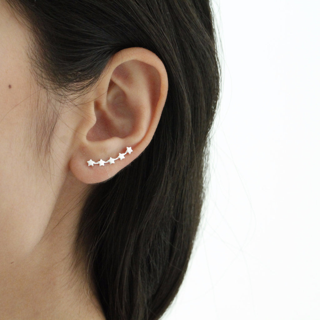 Sterling Silver Five Little Stars Ear Climbers - sterling silver-NuNu jewellery