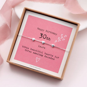 30th Birthday Sterling Silver Hearts Bracelet - sterling silver-NuNu jewellery