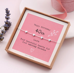 40th Birthday Sterling Silver Hearts Bracelet - sterling silver-NuNu jewellery