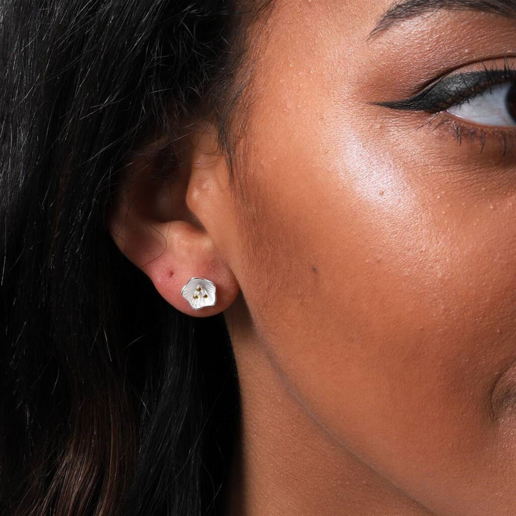 Sterling Silver Flower With Golden Stamen Ear Studs - sterling silver-NuNu jewellery