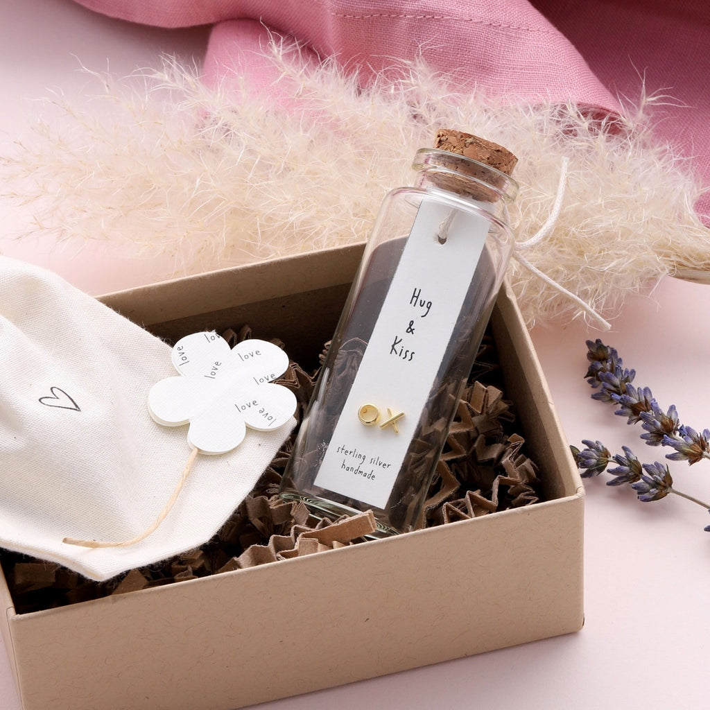 Message Bottle Sterling Silver Earrings 'Hug Kiss' - sterling silver-NuNu jewellery