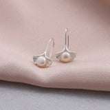 Sterling Silver Lotus Pearl Drop Earrings - sterling silver-NuNu jewellery