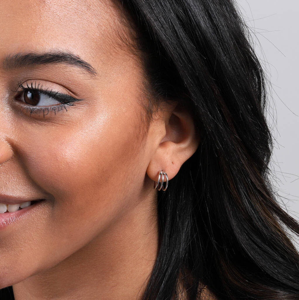 Sterling Silver Three Line Earrings Studs - sterling silver-NuNu jewellery