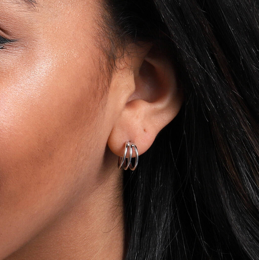 Sterling Silver Three Line Earrings Studs - sterling silver-NuNu jewellery