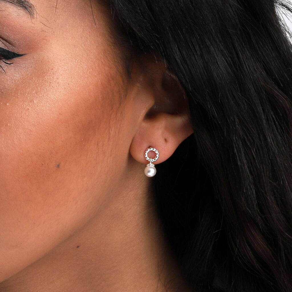 Sterling Silver Circle Hoop And Pearl Earrings - sterling silver-NuNu jewellery