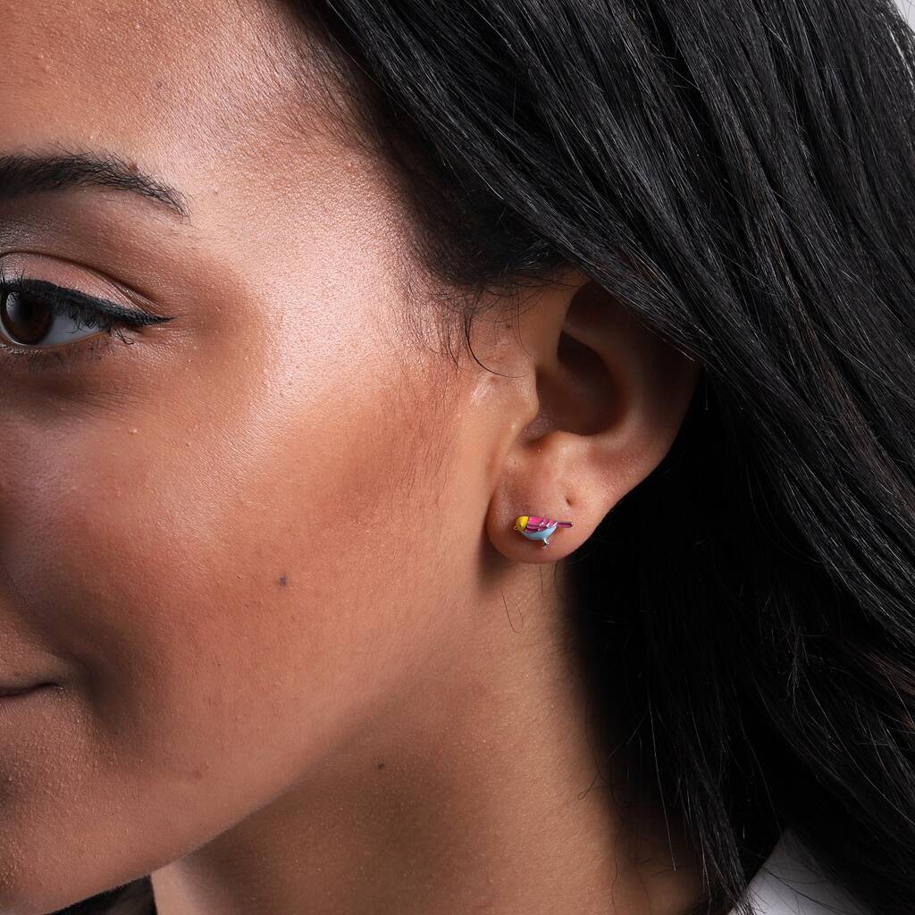 Mini Enamel Bird Earring Studs - sterling silver-NuNu jewellery