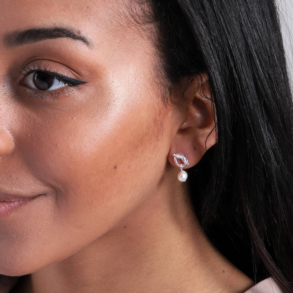 Sterling Silver Friendship Knot Pearl Earrings Studs - sterling silver-NuNu jewellery