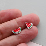 Mini Enamel Watermelon Earring Studs - sterling silver-NuNu jewellery