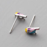 Mini Enamel Bird Earring Studs - sterling silver-NuNu jewellery