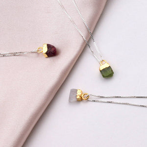 Raw Birthstone Necklace - sterling silver-NuNu jewellery