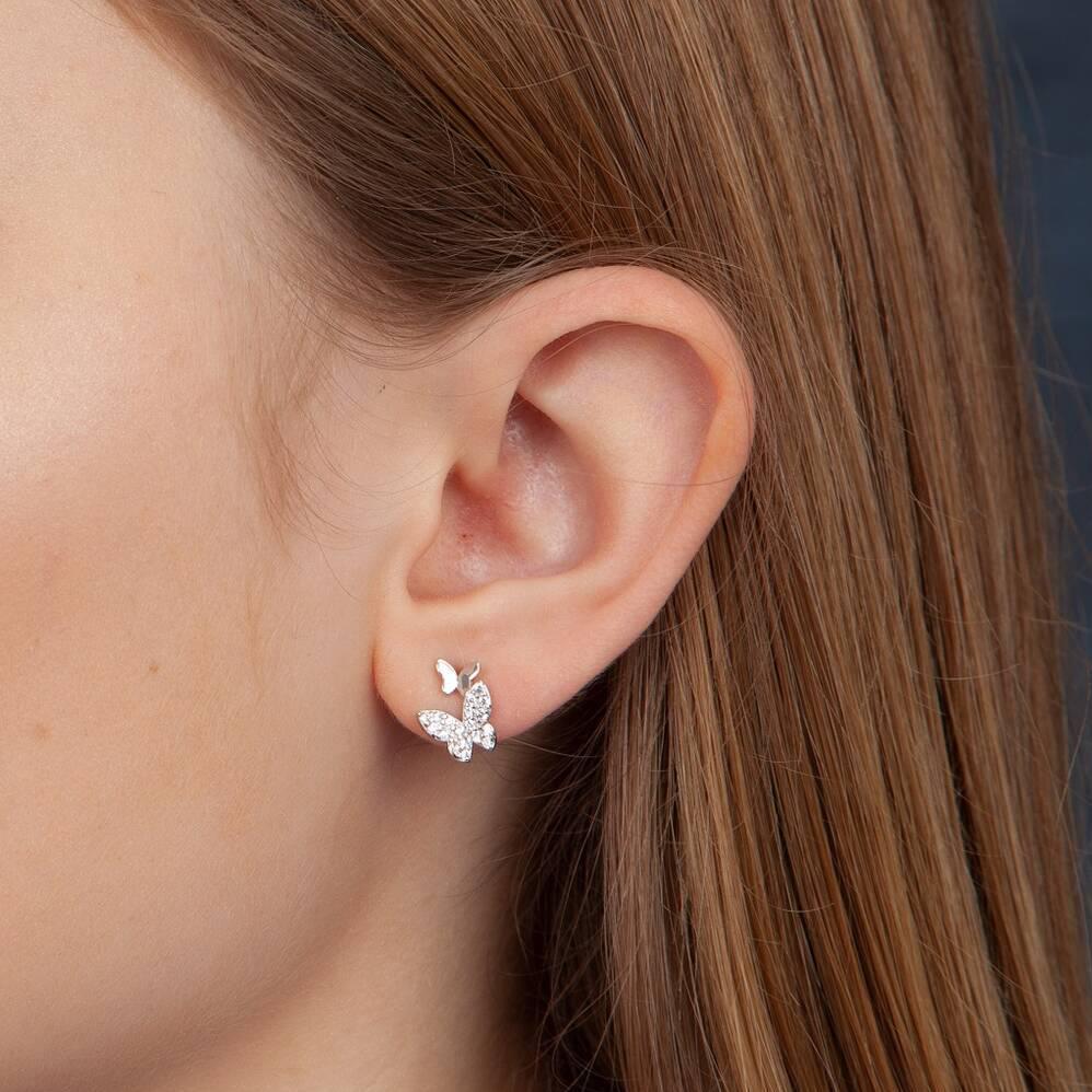 Sterling Silver Twin Butterfly Earrings Studs - sterling silver-NuNu jewellery
