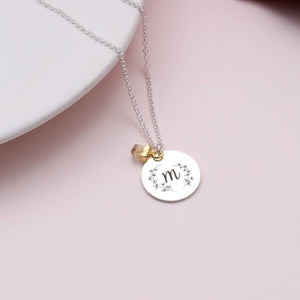 Sterling Silver Floral Wreath Initial Necklace - sterling silver-NuNu jewellery