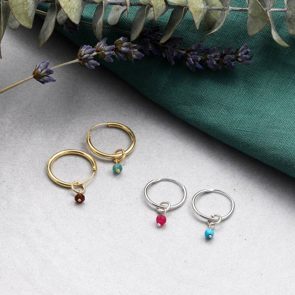 Sterling Silver Birthstone Ear Hoops - sterling silver-NuNu jewellery