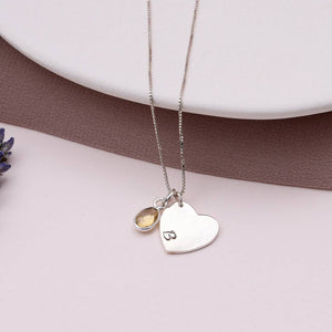 Sterling Silver Hammered Heart Pendant Initial Necklace - sterling silver-NuNu jewellery