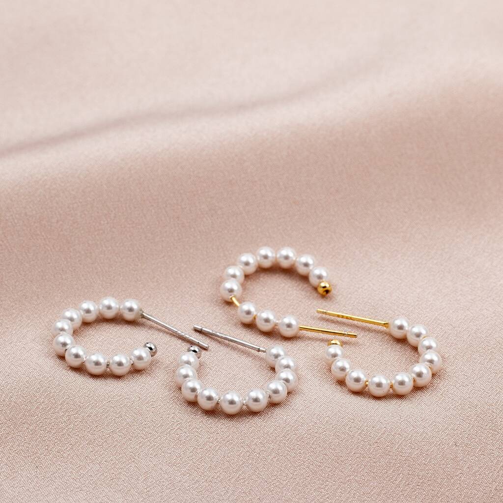 Sterling Silver Pearl Hoop Studs Earrings - sterling silver-NuNu jewellery