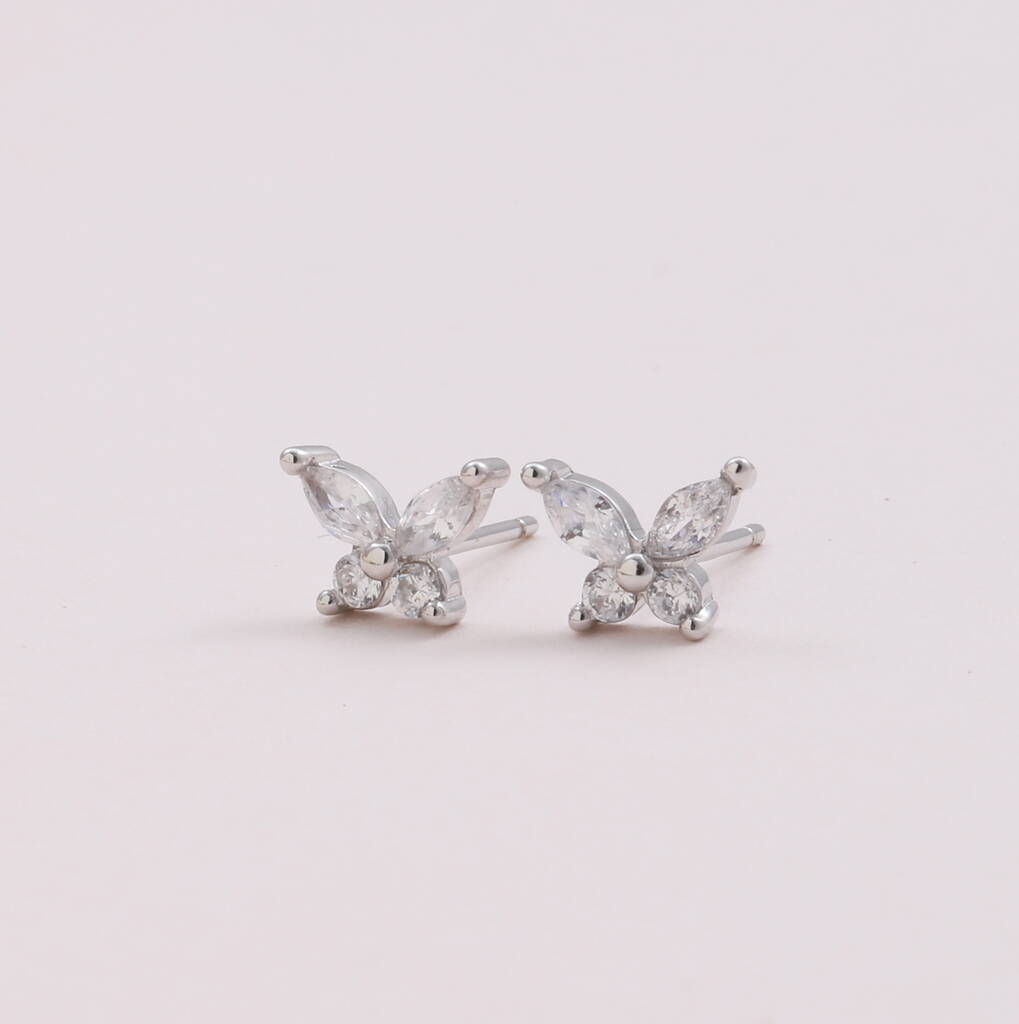 Butterfly Earrings With Crystal Design - sterling silver-NuNu jewellery