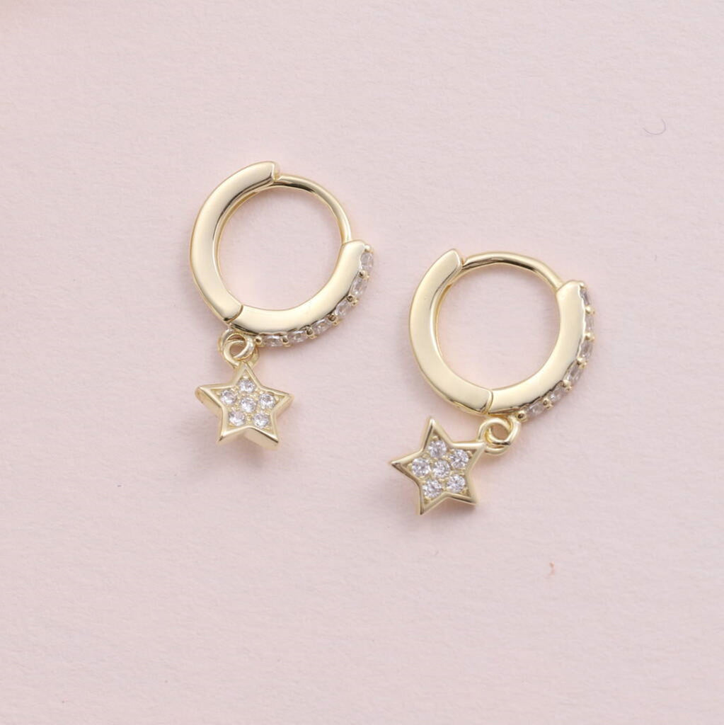 Sterling Silver Crystal Star Hoop - sterling silver-NuNu jewellery