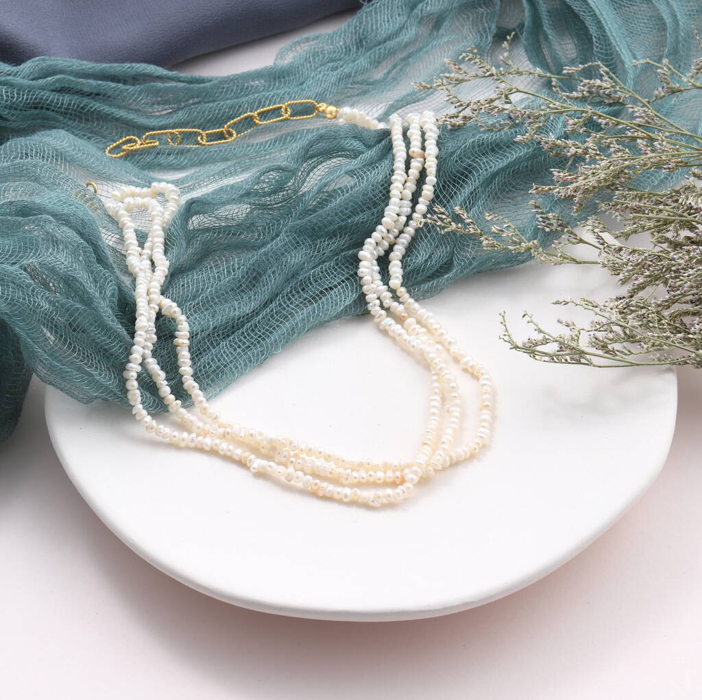 Sterling Silver Multi Strand Freshwater Pearls Necklace - sterling silver-NuNu jewellery