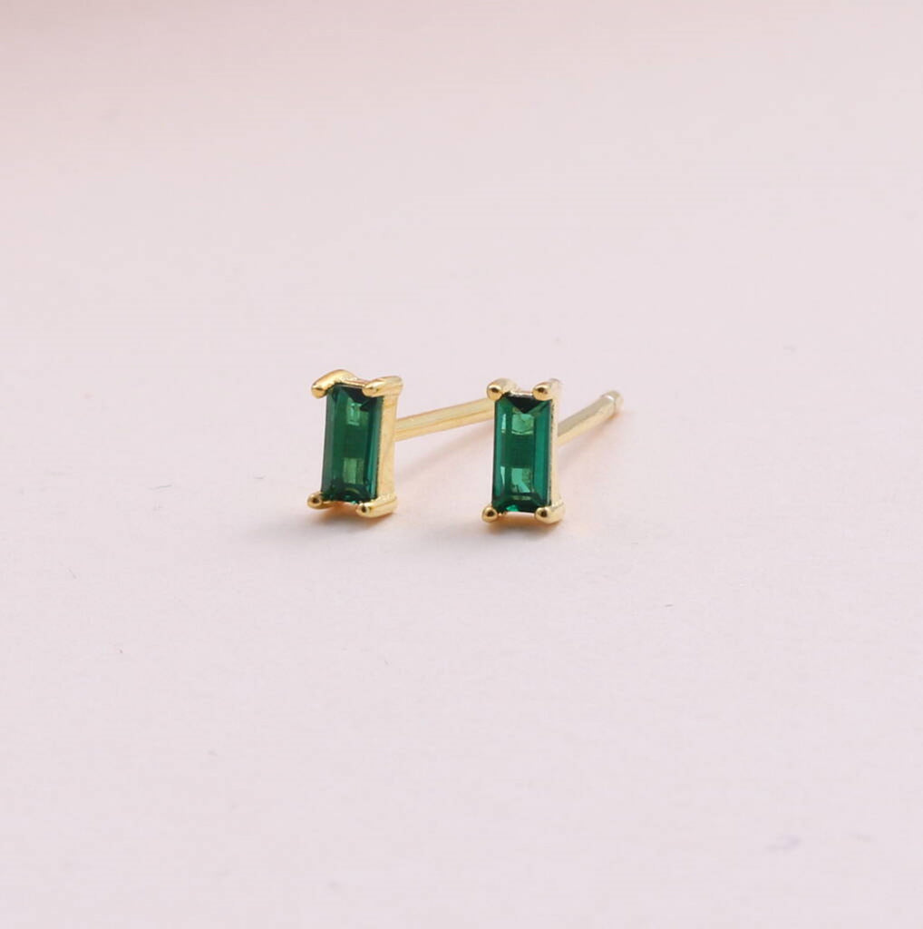 Emerald Green Stone Earring Studs - sterling silver-NuNu jewellery