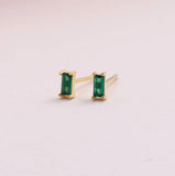 Emerald Green Stone Earring Studs - sterling silver-NuNu jewellery