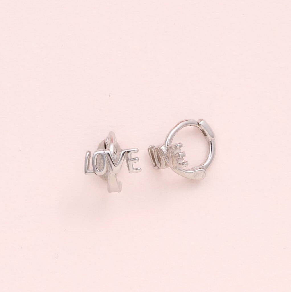 Sterling Silver Love Script Ear Hoops - sterling silver-NuNu jewellery