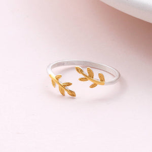 Sterling Silver Gold Leaves Ring - sterling silver-NuNu jewellery