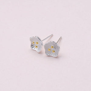 Sterling Silver Flower With Golden Stamen Ear Studs - sterling silver-NuNu jewellery