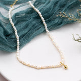 Sterling Silver Pearl Necklace With A Golden Bead - sterling silver-NuNu jewellery