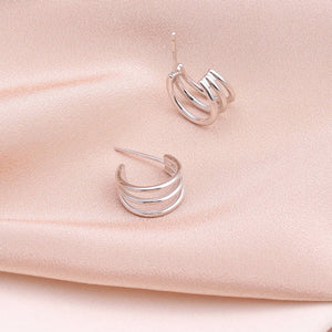 Sterling Silver Three Line Earrings Studs - sterling silver-NuNu jewellery