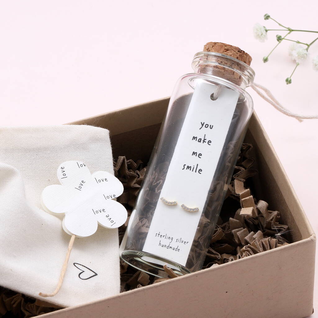 Message Bottle Earrings 'You Make Me Smile' - sterling silver-NuNu jewellery