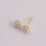 Pearl Cluster Earring Studs - sterling silver-NuNu jewellery