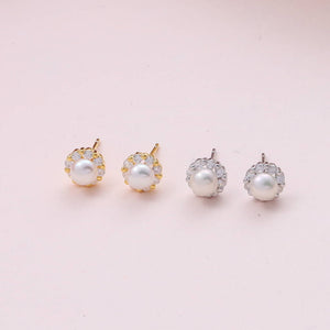Sterling Silver Pearl And Crystal Earring Studs - sterling silver-NuNu jewellery