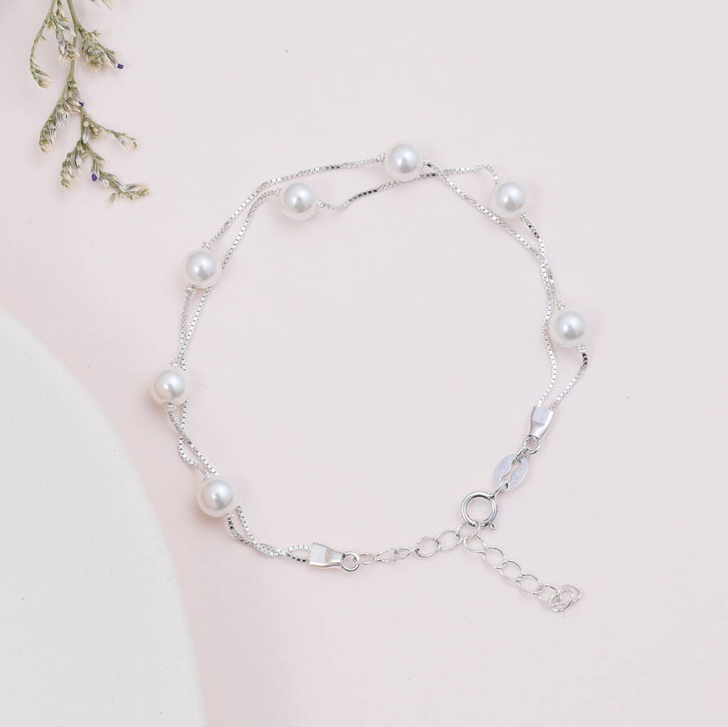 Sterling Silver Multi Pearls Bracelet - sterling silver-NuNu jewellery
