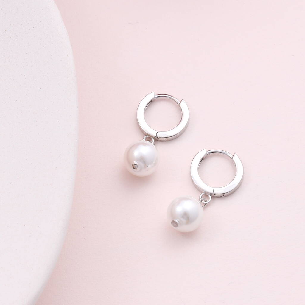 Sterling Silver Hoop With Pearl - sterling silver-NuNu jewellery