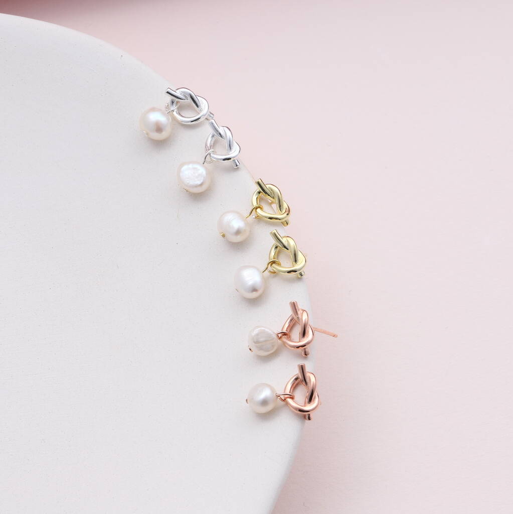 Sterling Silver Friendship Knot Pearl Earrings Studs - sterling silver-NuNu jewellery