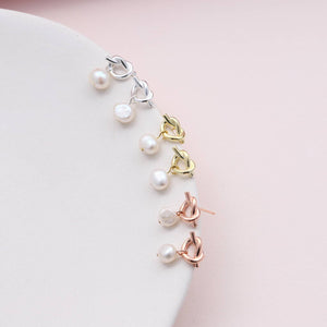 Sterling Silver Friendship Knot Pearl Earrings Studs - sterling silver-NuNu jewellery