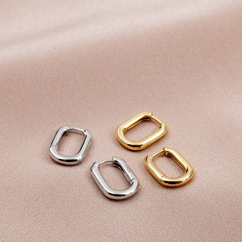 Sterling Silver Rectangular Hoop - sterling silver-NuNu jewellery