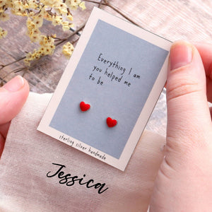 Gift Bag Sterling Silver Thank You Red Heart Earrings - sterling silver-NuNu jewellery