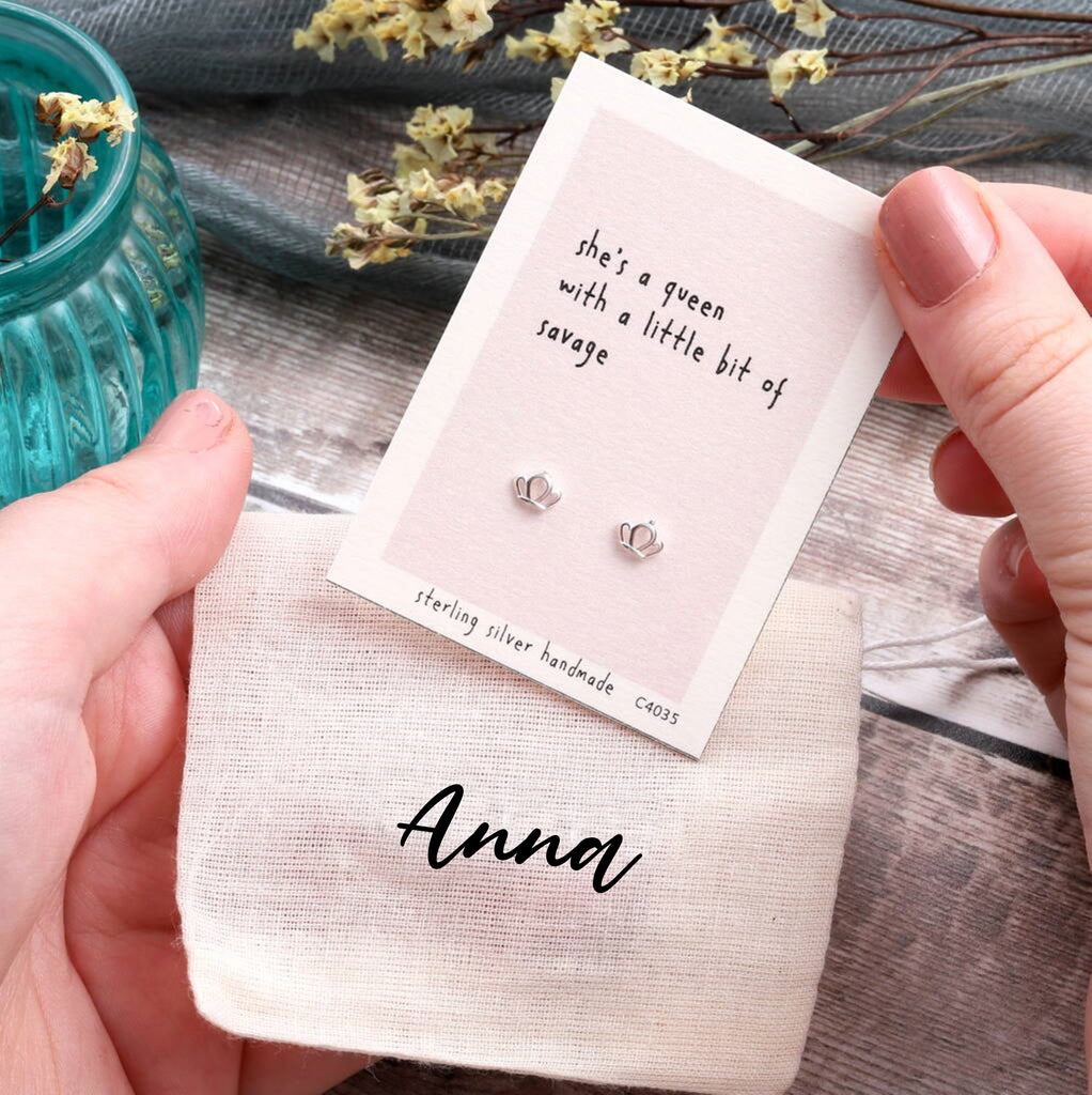 Gift Bag 'She's A Queen' Crown Earrings - sterling silver-NuNu jewellery